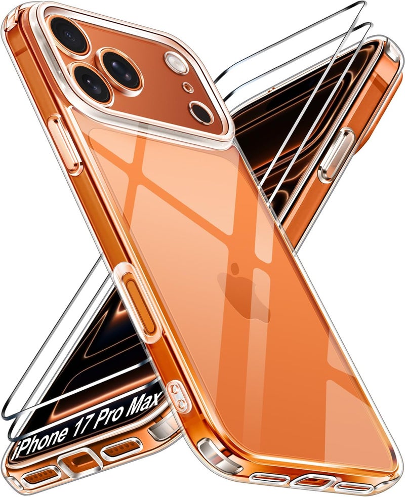 ivoler 3-in-1 Clear Case Designed for iPhone 17 Pro Max 6.9'' 2025 with 2 Pack Tempered Glass Screen Protector, Military Shockproof Hard Back Slim for 17 Pro Max Cover - Clear - Image 1